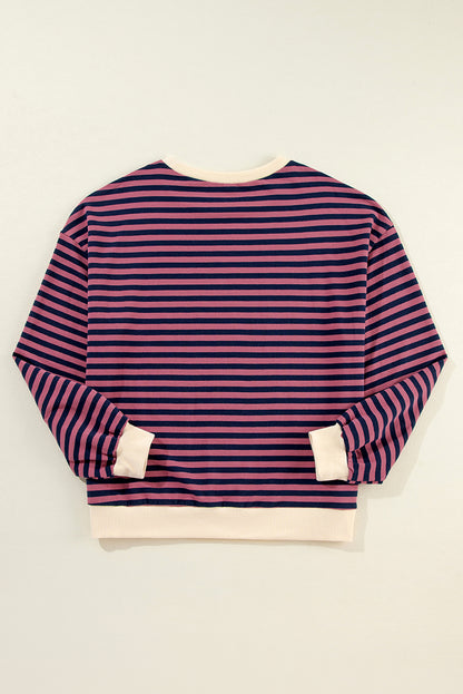 Green Stripe Contrast Edge Oversized Sweatshirt