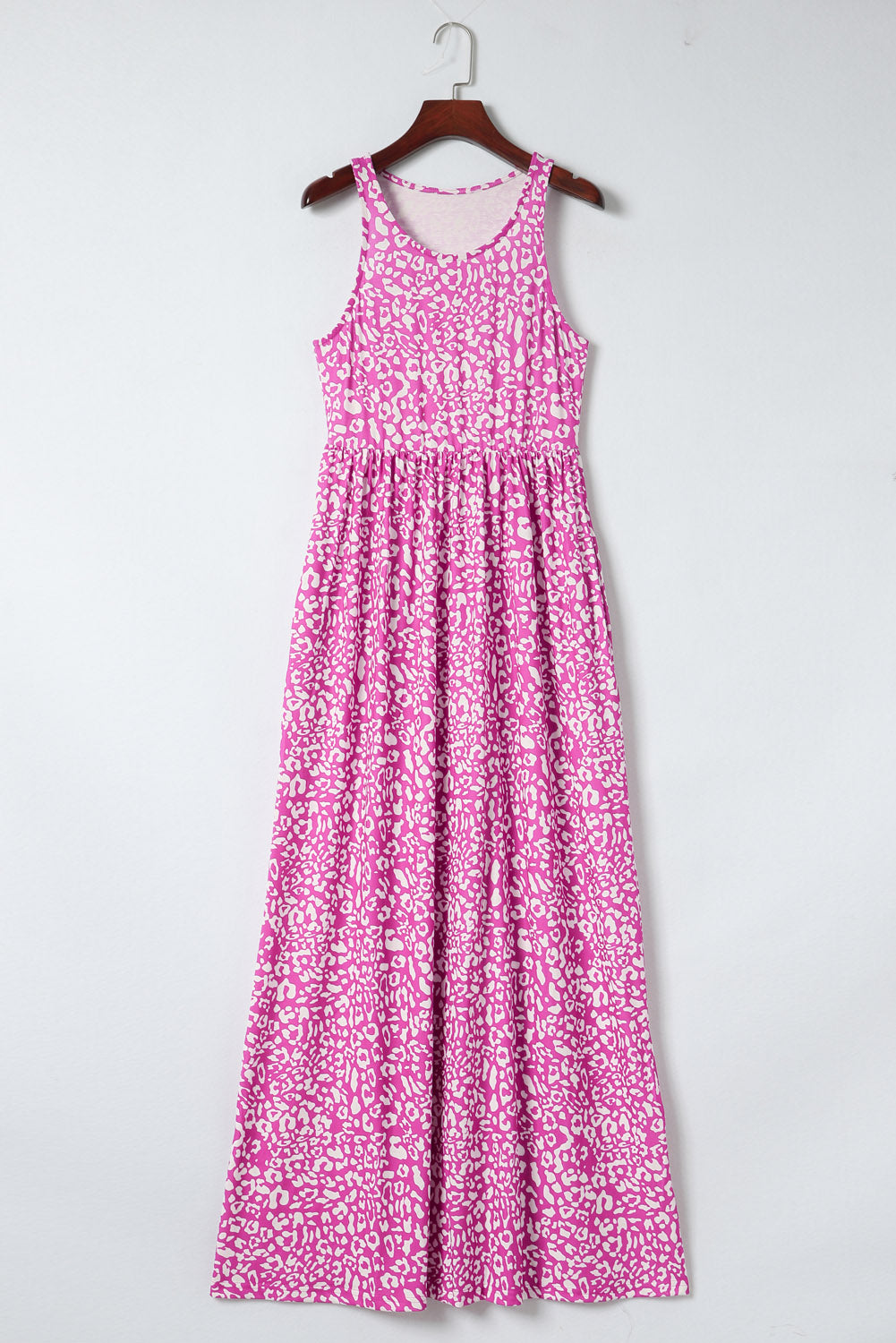 Pink Sleeveless Floor Length Leopard Print Dress with Pockets - Eloy Royal