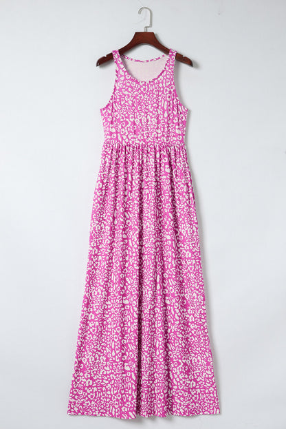 Pink Sleeveless Floor Length Leopard Print Dress with Pockets - Eloy Royal