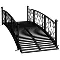 Outsunny 7' Metal Arch Garden Bridge with Safety Siderails, Decorative Arc Footbridge with Delicate Scrollwork 'S' Motifs for Backyard Creek, Stream, Fish Pond, Black