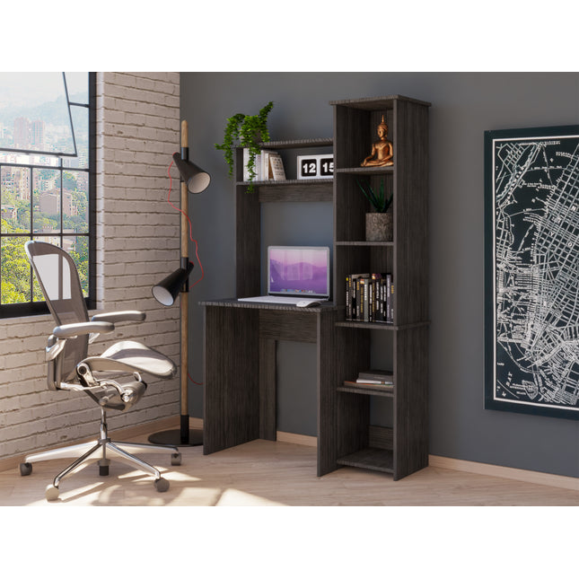 Aramis Desk, Five Shelves, Two Superior Shelves, Smokey Oak