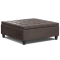 Harrison 40 inch Wide Large Square Coffee Table Storage Ottoman in Distressed Brown Vegan Leather