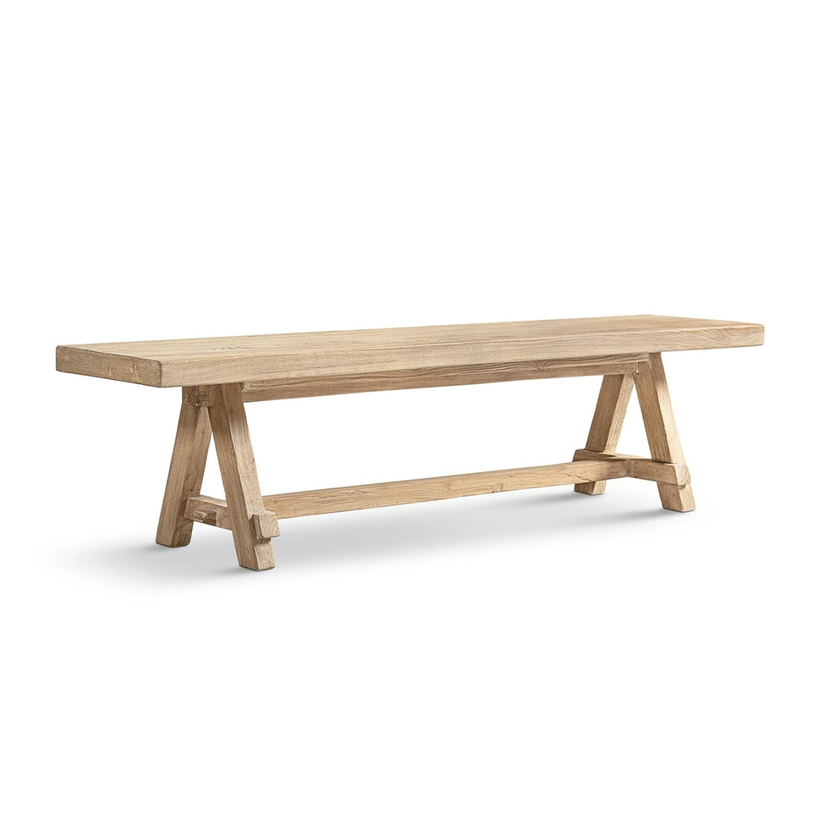 Hawthorne 72' Reclaimed Elm Trestle Dining Bench, Heritage Light Natural Brown Wood, 72' Length