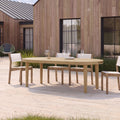 70' Oval Acacia Wood Outdoor Dining Table with Slatted Top, Weathered Finish,Light teak