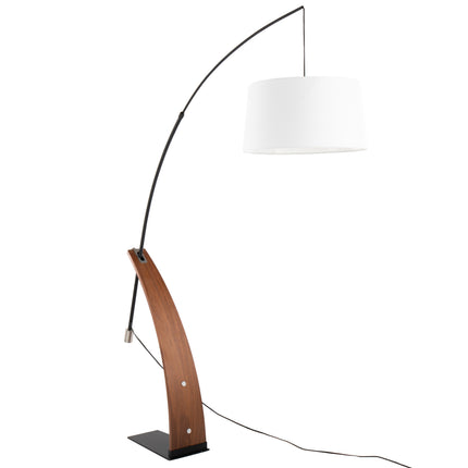 Robyn Mid-Century Modern Floor Lamp in Walnut Wood and Black Metal with