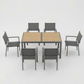 7-Piece Grey Patio Dining Set with HDPS Table and Textilene Chairs for Outdoor Use, Modern Metal Furniture in Gray Finish