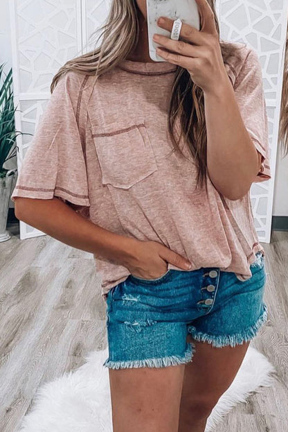 Dusty Pink Exposed Seam Loose Fit T Shirt - Eloy Royal