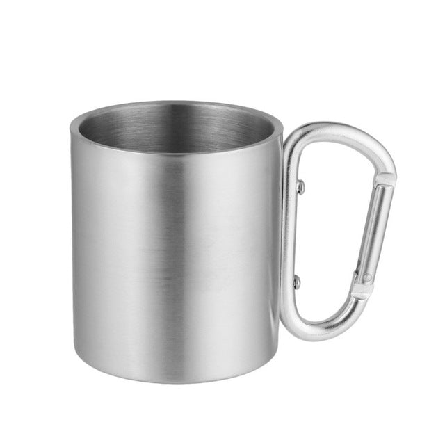 Portable Stainless Steel Cup For Camping Traveling Outdoor Cup With Handle Carabiner Climbing Backpacking Hiking Cups 200ml - Eloy Royal