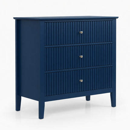 Modern Blue Fluted 3-Drawer Nightstand, 32' Wide with Soft-Close Slides, Blush Blue Finish, Engineered Wood, 30' H