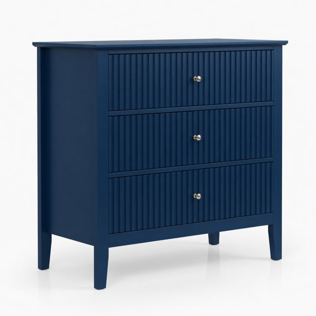 Modern Blue Fluted 3-Drawer Nightstand, 32' Wide with Soft-Close Slides, Blush Blue Finish, Engineered Wood, 30' H