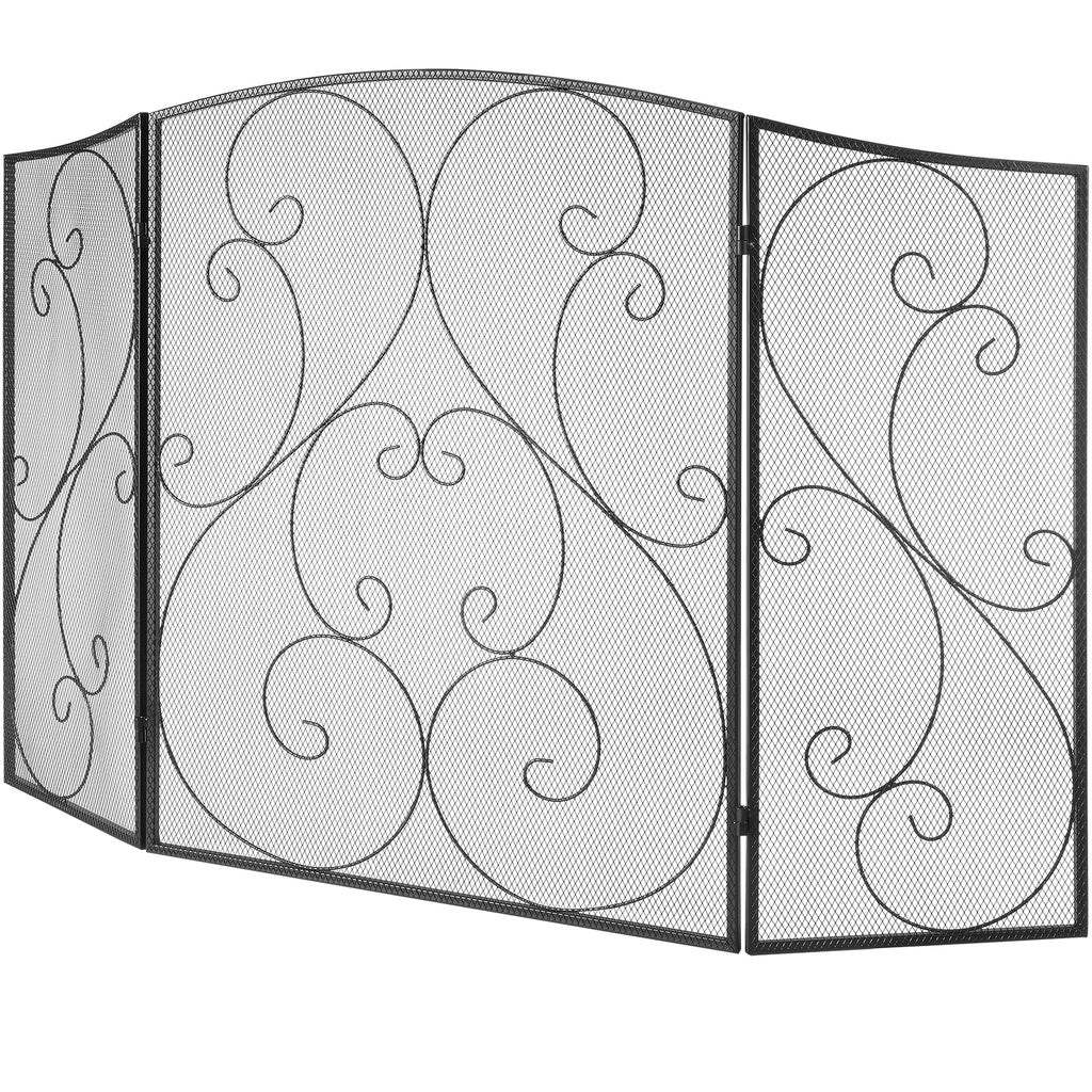 Fireplace Screen 3 Panel, Sturdy Iron Mesh Fireplace Screen, 48'(L) x30.2'(H) Spark Guard Cover, No Assembly Required, Free Standing Fireplace Fence Grate for Living Room Home Decor Vintage Blac