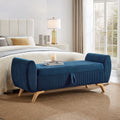 57' Modern Design Corduroy Upholstered with Storage Bed Bench,Wood Legs Bench for Bed Room,Hall Way Blue