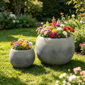 Large Round Planters Set of 2 ( 18.3' x13.38'' & 9.44'x12.4' ) - Lightweight Magnesium Oxide Plant Pot with Texture -Concrete Planter Pots with Drainage Hole – Indoor & Outdoor Use