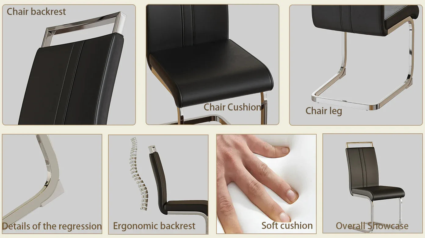 Modern Dining Chairs,PU Faux Leather High Back Upholstered Side Chair with C-shaped Tube plating Metal Legs for Dining Room Kitchen Vanity Patio Club Guest Office Chair (Set of 4) (Black+PU Leather) - Eloy Royal