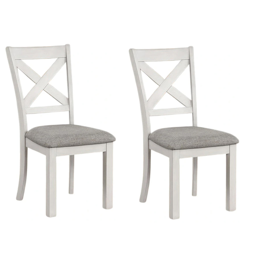 Rone Side Dining Chair Set of 2, Rustic White Rubberwood, Gray Fabric