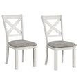 Rone Side Dining Chair Set of 2, Rustic White Rubberwood, Gray Fabric
