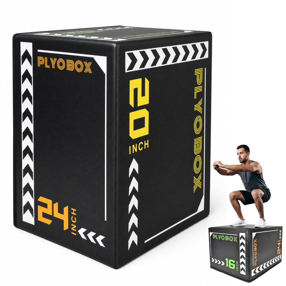 3-in-1 Foam Plyometric Jump Box, 16/20/24 Inch Adjustable Height, Non-Slip Soft Plyo Box for HIIT, Crossfit & Home Gym Training
