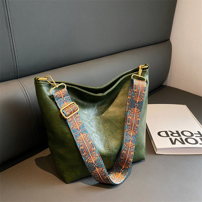 Retro Bucket Bag Retro Print Wide Shoulder Strap Messenger Shoulder Bags Solid Color Shopping Daily Commuter Handbag - Eloy Royal