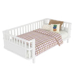 Children's double wooden platform bed with railings, a low iron double bed with railings, suitable for girls and boys, (Twin,White) - Eloy Royal