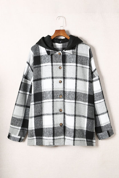 Orange Plaid Button Front Hooded Shacket - Eloy Royal