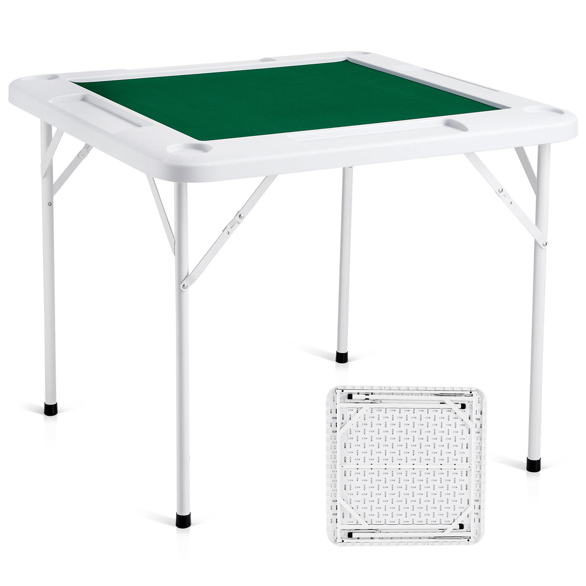 Mahjong Table 4 Player Folding Card Table & Table Mat Cup Holder Chip Tray