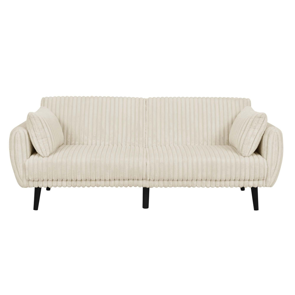Faux Fur Large Seating Easy Convert Futon in Beige with Premium Faux Fur Upholstery and Tall Legs