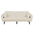 Faux Fur Large Seating Easy Convert Futon in Beige with Premium Faux Fur Upholstery and Tall Legs