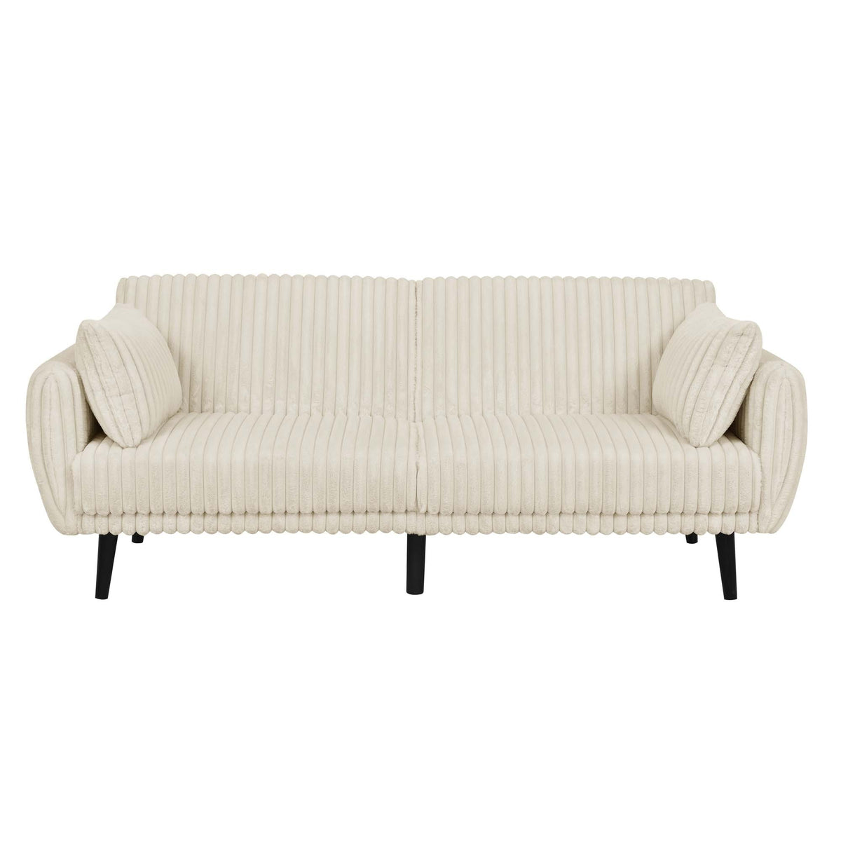 Faux Fur Large Seating Easy Convert Futon in Beige with Premium Faux Fur Upholstery and Tall Legs