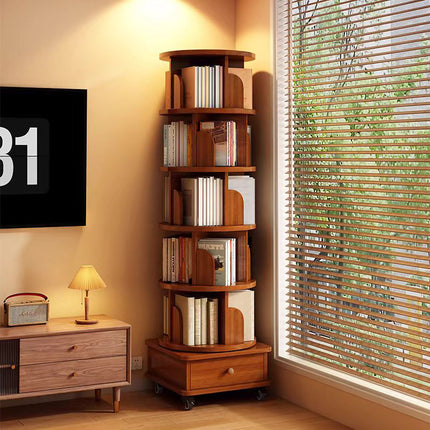 Rotating Bookcase with 6 Tier Bookcase with Wheels