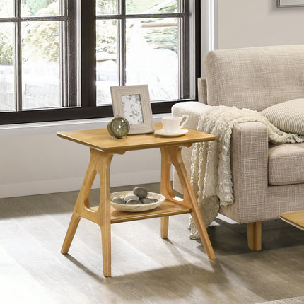 Arona Mid-Century Modern Wood Shelf End Table, Natural Oak Finish