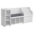 Kids Reading Nook, Wooden Storage Bench with Backrest, Kids Bookshelf & Toy Organizer, Large Toy Box Chest for Playroom, Living Room or Entryway, Easy Assembly, 66.9 x 15.8 x 31.5 in, White