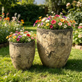 Large Round Planters Set of 2 (16.73'x16.73'x19.68 & 12.59' x12.59'x15.15'') - Lightweight Magnesium Oxide Plant Pot with Texture -Concrete Planter Pots with Drainage Hole – Indoor & Outdoor Use