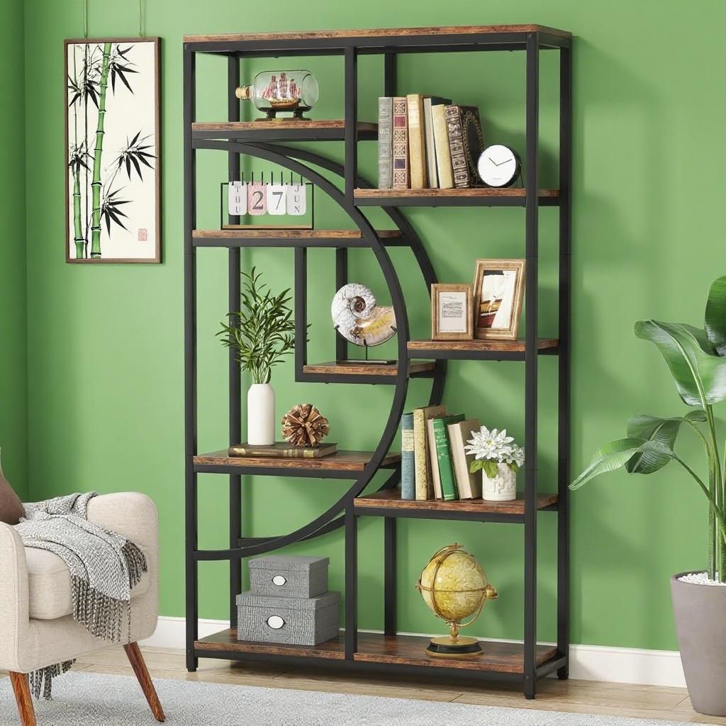 Geometric Design Display Shelf, Spacious Bookcase, Freestanding Bookshelf