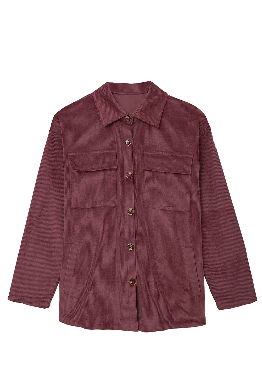 Plum Button Up Patch Pocket Corduroy Shacket - Eloy Royal