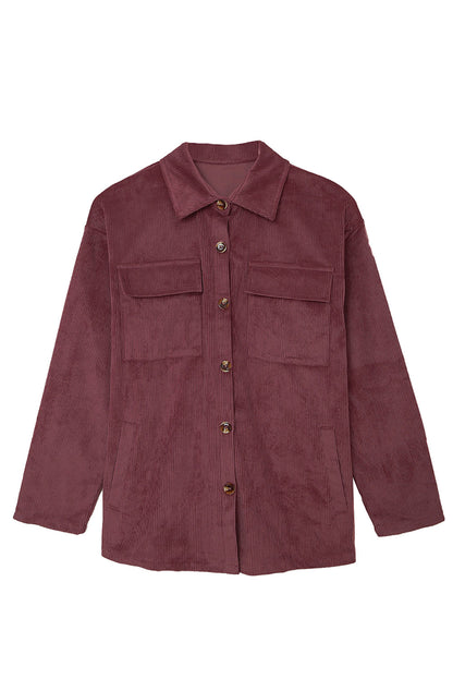 Plum Button Up Patch Pocket Corduroy Shacket - Eloy Royal