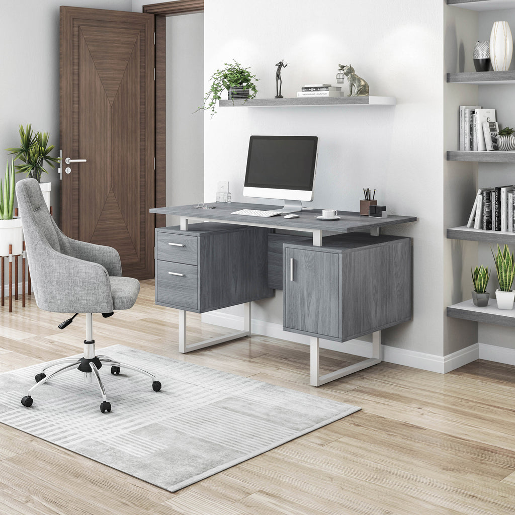 Grey Desk for Office with Drawers & Storage, 51.25' W