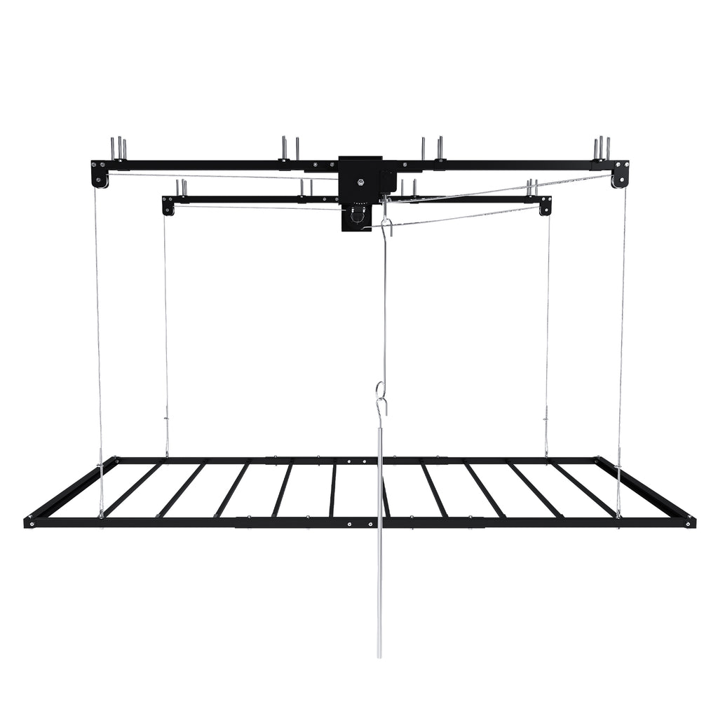 Black Overhead Garage Storage Rack 3x6 FT for High Ceilings 10-12 FT, 370LBS Capacity All-Steel Construction with Safety Lock