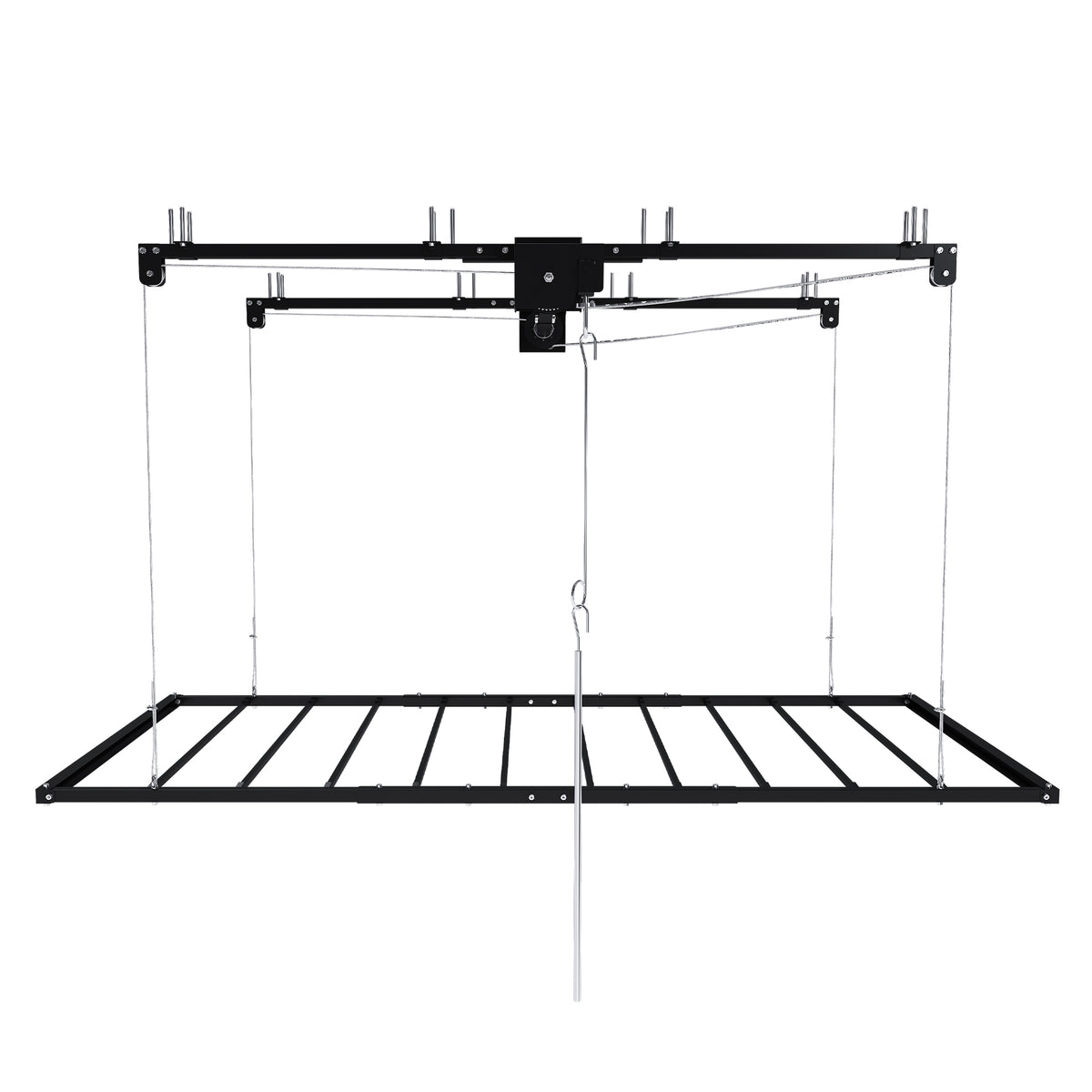 Black Overhead Garage Storage Rack 3x6 FT for High Ceilings 10-12 FT, 370LBS Capacity All-Steel Construction with Safety Lock