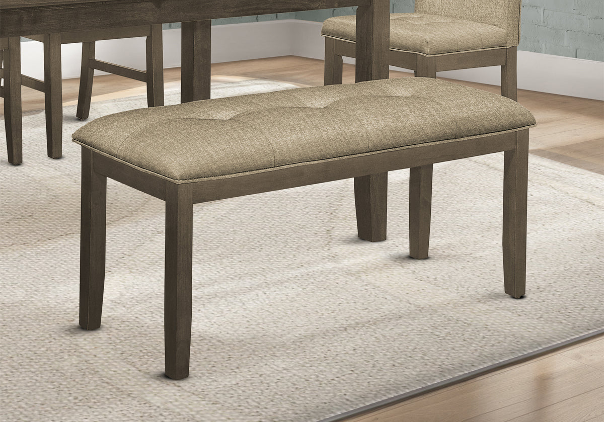 Bench, 44' Rectangular, Dining Room, Entryway, Kitchen, Hallway, Upholstered, Wood, Brown Fabric, Grey Solid Wood, Transitional