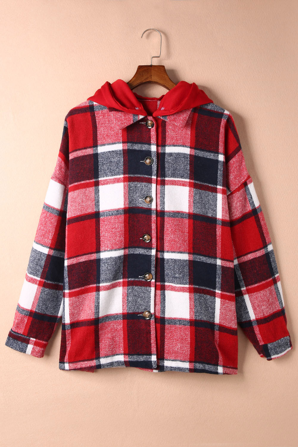 Orange Plaid Button Front Hooded Shacket - Eloy Royal