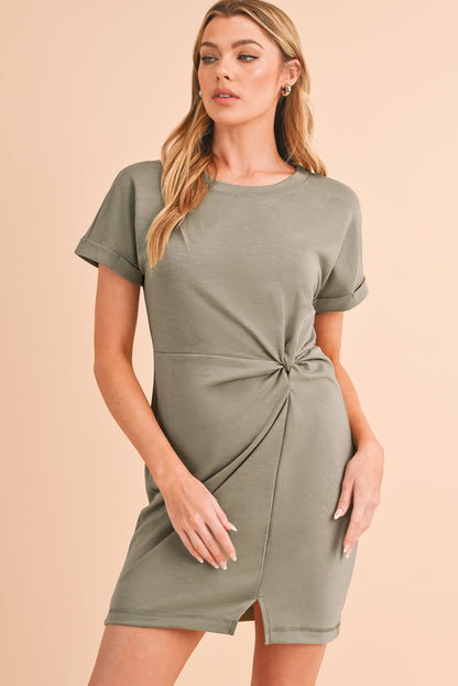 Laurel Green Folded Sleeve Twisted Mini T-Shirt Dress - Eloy Royal