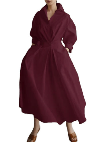 Long-sleeve Blouse Elastic Waist Swing Dress