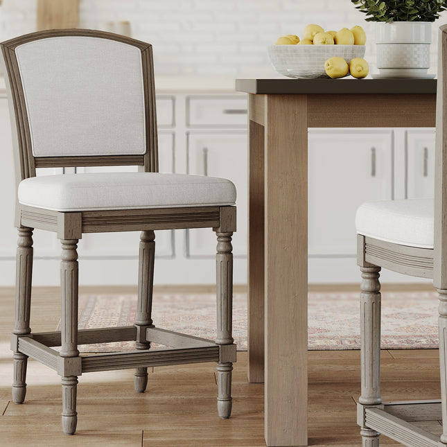26' Weathered Gray Counter-Height Bar Stool with Gray Upholstered Seat and Back, 1PC