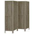 Grey Driftwood and Light Grey 4-Panel Folding Screen with Brass Hardware, Wood Construction, 70.25H x 69.5W x 0.75D