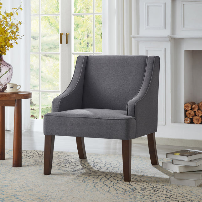 Mid Century Modern Accent Chair,Upholstered Fabric Armchair with Solid Wood Legs,Lounge Reading Chair for Living Room,Bedroom,Office-DARK GRAY