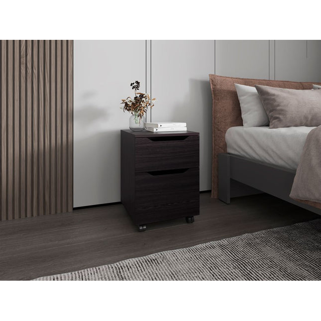 Ocala Set of 2 Nightstands: Modern Bed Set with Storage Drawer & Shelf, Wenge