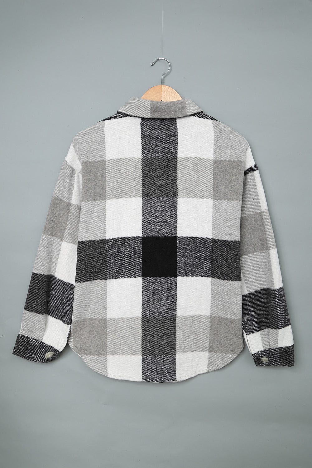 Grey Plaid Color Block Pockets Buttoned Shacket - Eloy Royal