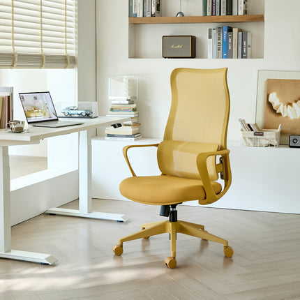 Ergonomic Colorful Office Chair 350LBS Home Office Mesh Breathable High Back, With Adjustable Lumbar Support Computer Chair, Integrated Molded Foam Seat Cushion, Fireproof (Yellow)