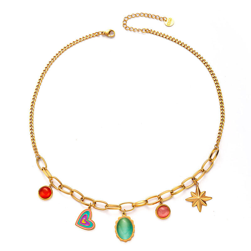 Fashion Color Candy Love Heart Color Gem Necklace