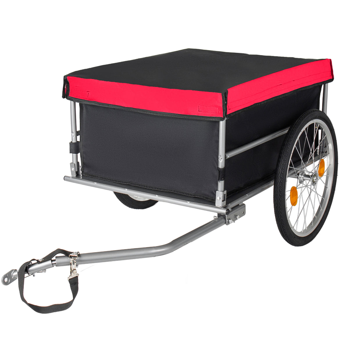 Foldable Bicycle Bike Cargo Trailer with 20'' Wheels, Removable Cover, Folding Frame Quick Release, Bike Cart Bike Wagon Trailer for Luggage, Tools, Groceries. Black+Red